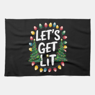 Let's Get Lit Funny Christmas Drinking Xmas Lights Tea Towel