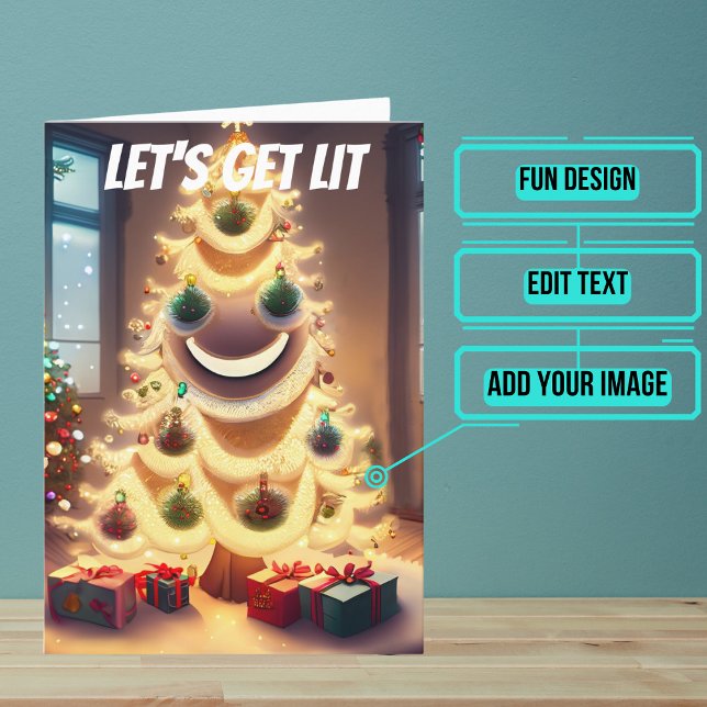 Let's Get Lit Funny Christmas Holiday Tree Card (Share your love this year with a Holiday greeting card using a fun design.)