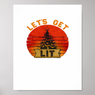 Let's Get Lit Funny Christmas Humour Quote Vintage Poster