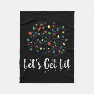 Let's Get Lit Funny Christmas Lights Pyjamas For F Fleece Blanket