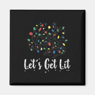 Let's Get Lit Funny Christmas Lights Pyjamas For F Magnet
