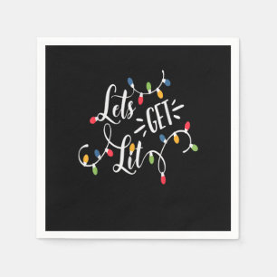 Let's Get Lit Funny Christmas Lights Xmas Maching Napkin