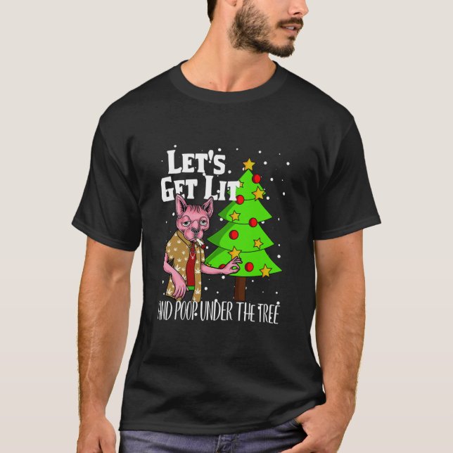 Let's Get Lit Funny Christmas Pajamas Stoner T-Shirt (Front)