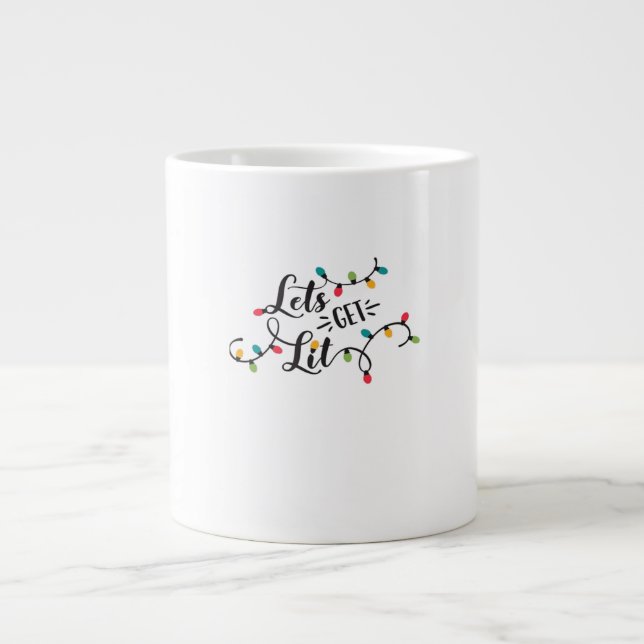 Let's Get Lit Funny Christmas Pun Classic Large Coffee Mug (Front)