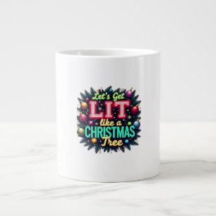 Let's Get Lit -  Funny Christmas Pun Graphic Holid Large Coffee Mug