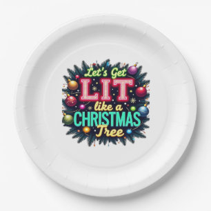 Let's Get Lit - Funny Christmas Pun Graphic Holid Paper Plate
