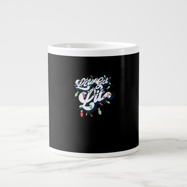 Let's Get Lit! Funny Drinking Christmas Light Grap Large Coffee Mug (Front)