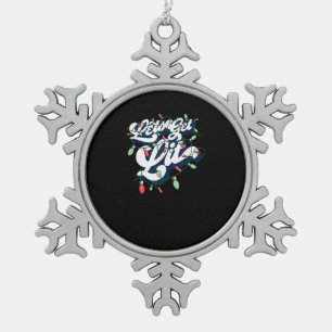 Let's Get Lit! Funny Drinking Christmas Light Grap Snowflake Pewter Christmas Ornament
