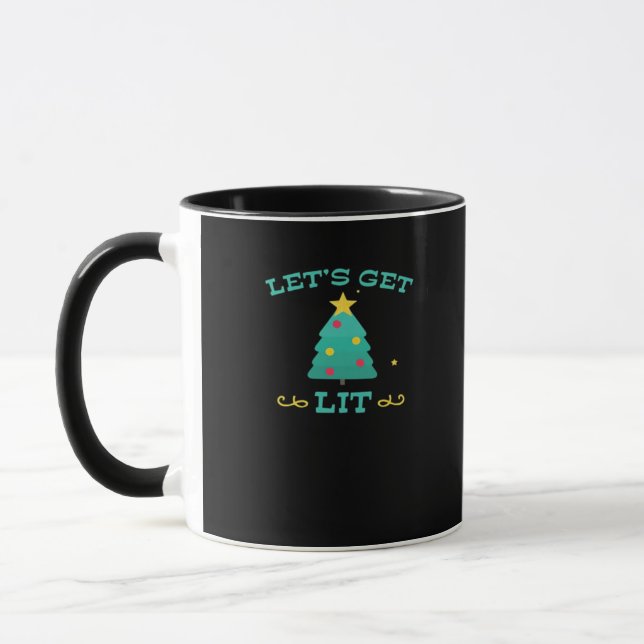 Let's Get Lit Funny Drunk Drinking Christmas Tree  Mug (Left)