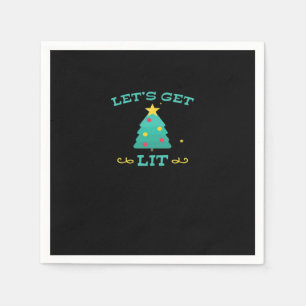 Let's Get Lit Funny Drunk Drinking Christmas Tree Napkin