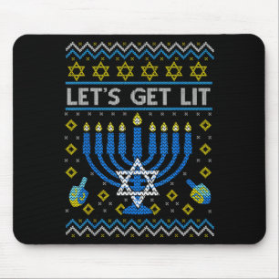 Let's Get Lit Funny Jewish Holiday Chanukah Ugly H Mouse Pad