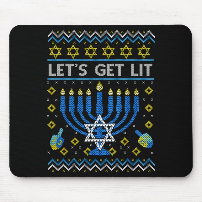 Let's Get Lit Funny Jewish Holiday Chanukah Ugly H Mouse Pad (Front)
