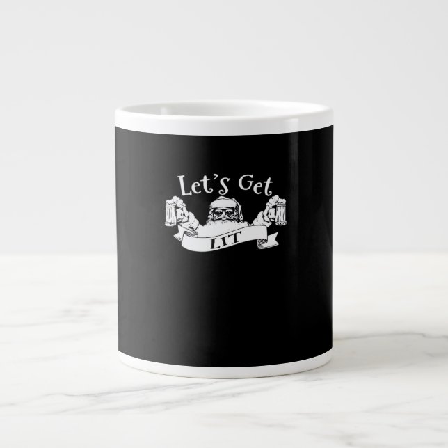 Let's Get Lit Funny Santa Beer Drinking Christmas  Large Coffee Mug (Front)