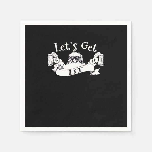 Let's Get Lit Funny Santa Beer Drinking Christmas  Napkin (Front)
