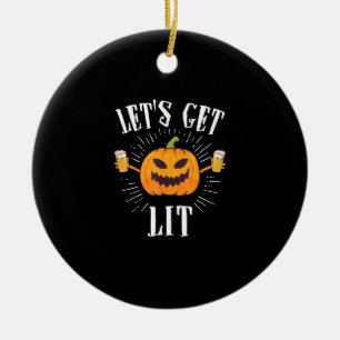 Let's Get Lit Halloween Beer Drinker Ceramic Ornament