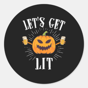 Let's Get Lit Halloween Beer Drinker Classic Round Sticker
