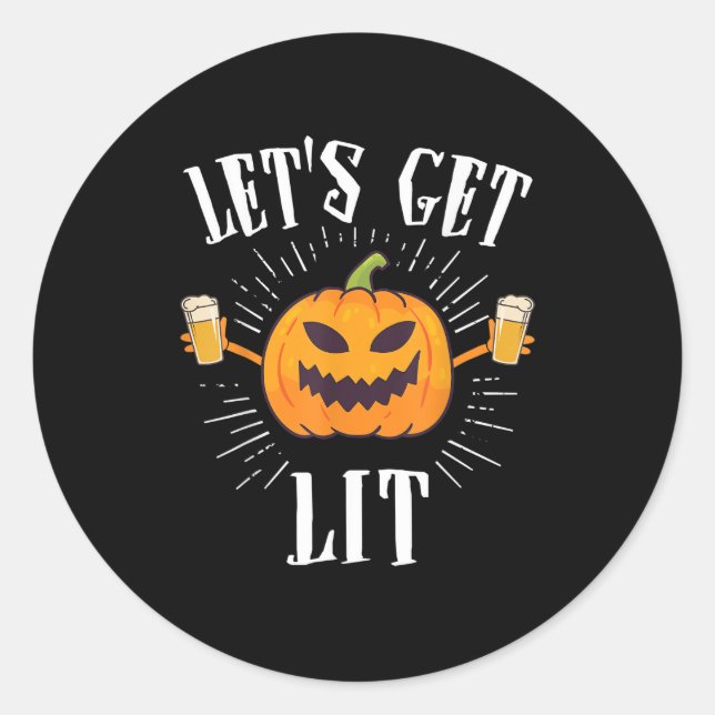 Let's Get Lit Halloween Beer Drinker Classic Round Sticker (Front)