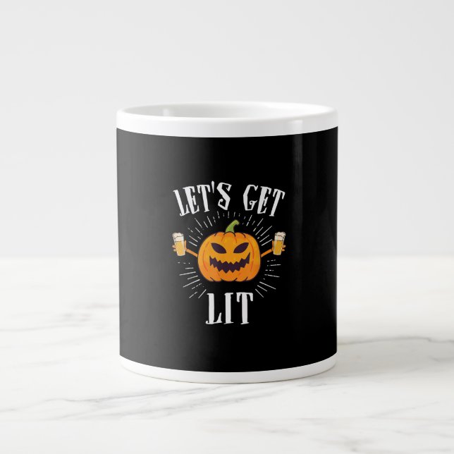 Let's Get Lit Halloween Beer Drinker Large Coffee Mug (Front)