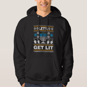 Let's Get Lit Hanukkah Decorations Dreidel Menorah Hoodie