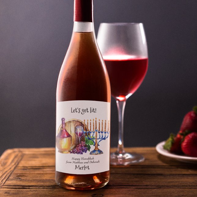 Let's Get Lit Hanukkah Funny Gift Wine Label (Creator Uploaded)