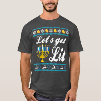 Let's Get Lit Hanukkah Jew Menorah Jewish Chanukka T-Shirt