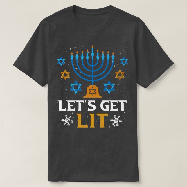 Let's Get Lit Hanukkah Jew Menorah Jewish Chanukka T-Shirt (Design Front)