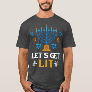 Let's Get Lit Hanukkah Jew Menorah Jewish Chanukka T-Shirt