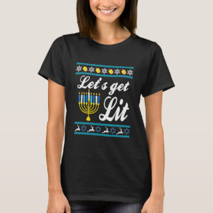 Let's Get Lit Hanukkah Jew Menorah Jewish Chanukka T-Shirt