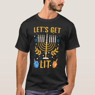 Let's Get Lit Hanukkah Jewish Menorah Holiday Chan T-Shirt