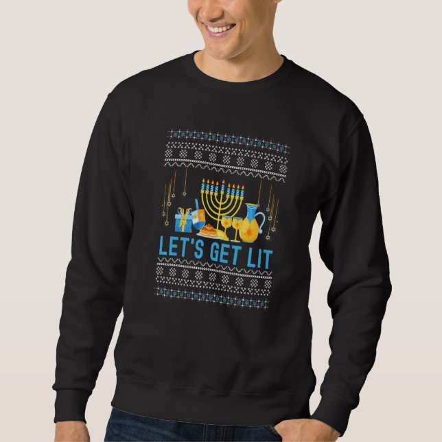 Let's Get Lit  Hanukkah Pajama  For Boys & Girls Sweatshirt (Front)