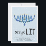 Let's Get Lit | Hanukkah Party Invitation<br><div class="desc">Hanukkah... The festival of lights is here. Light the menorah, play with the dreidel and feast on latkes and sufganiyot. Celebrate the spirit of Hanukkah with friends, family. Add your custom wording to this design by using the "Edit this design template" boxes on the right hand side of the item,...</div>