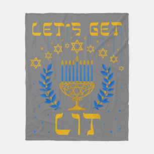 Let's Get Lit Hanukkah Shirt Jew Menorah Jewish Fleece Blanket
