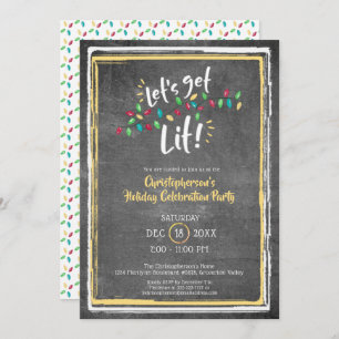 LET'S GET LIT   Holiday Lights   Chalkboard Party Invitation