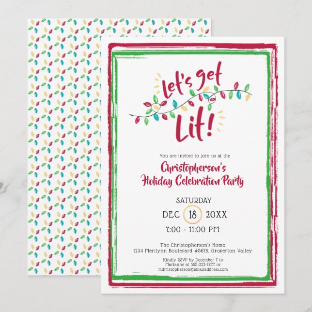 LET'S GET LIT | Holiday Lights | Holiday Party Invitation (Front/Back)