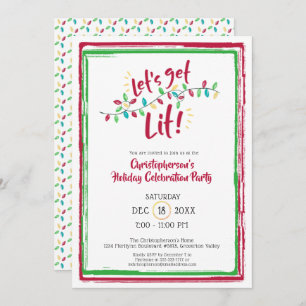 LET'S GET LIT   Holiday Lights   Holiday Party Invitation