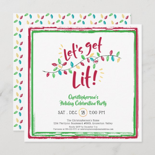 LET'S GET LIT | Holiday Lights | Holiday Party Invitation (Front/Back)