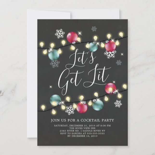 Let's Get Lit Holiday Party Invitation (Front)