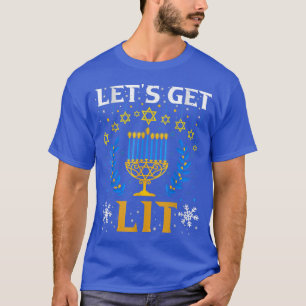 Let's Get Lit Jewish Humour Funny Hanukkah Tee 