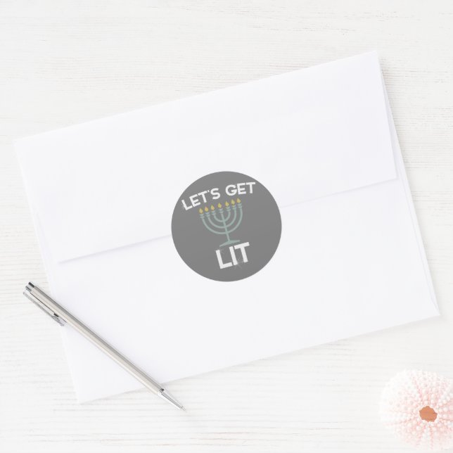 Let's Get Lit Menorah Chanukah Classic Round Sticker (Envelope)