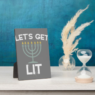 Let's Get Lit Menorah Chanukah Plaque