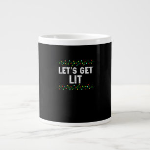 Let's Get Lit Pajamas Funny Cute Lights Christmas  Large Coffee Mug