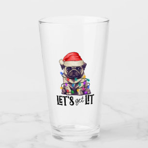 Let's Get Lit Pug Wrapped In Christmas Lights Glass