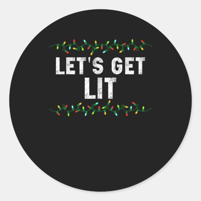 Let's Get Lit Pyjamas Funny Cute Lights Christmas  Classic Round Sticker (Front)
