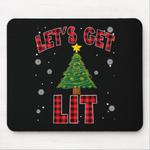 Let's Get Lit Red Buffalo Plaid Christmas Pajama D Mouse Pad