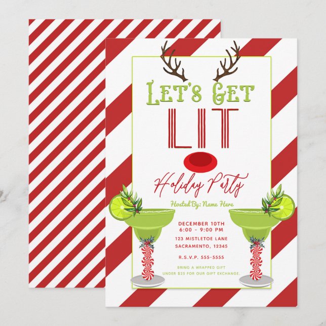 Let's Get Lit Reindeer Holiday Cocktail Party Invitation (Front/Back)