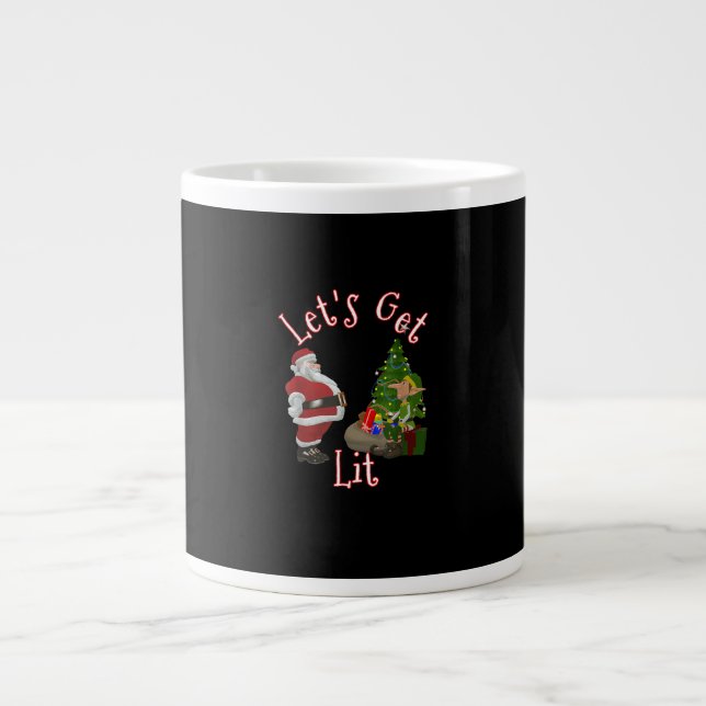 Let's Get Lit Santa Christmas Tree Design Large Coffee Mug (Front)
