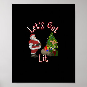 Let's Get Lit Santa Christmas Tree Design Poster