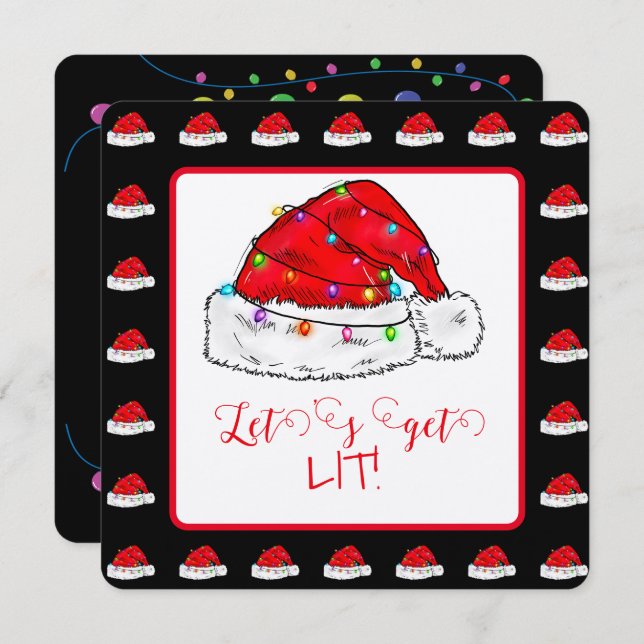 Let's Get Lit Santa Hat Strings of Lights Card (Front/Back)