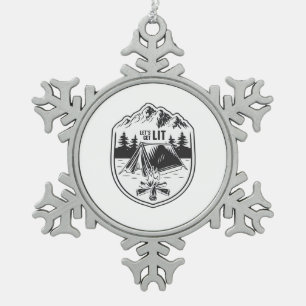 Let's Get Lit Tents Camping Classic Snowflake Pewter Christmas Ornament