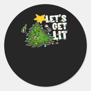 Let's Get Lit Tipsy Christmas Tree Classic Classic Round Sticker